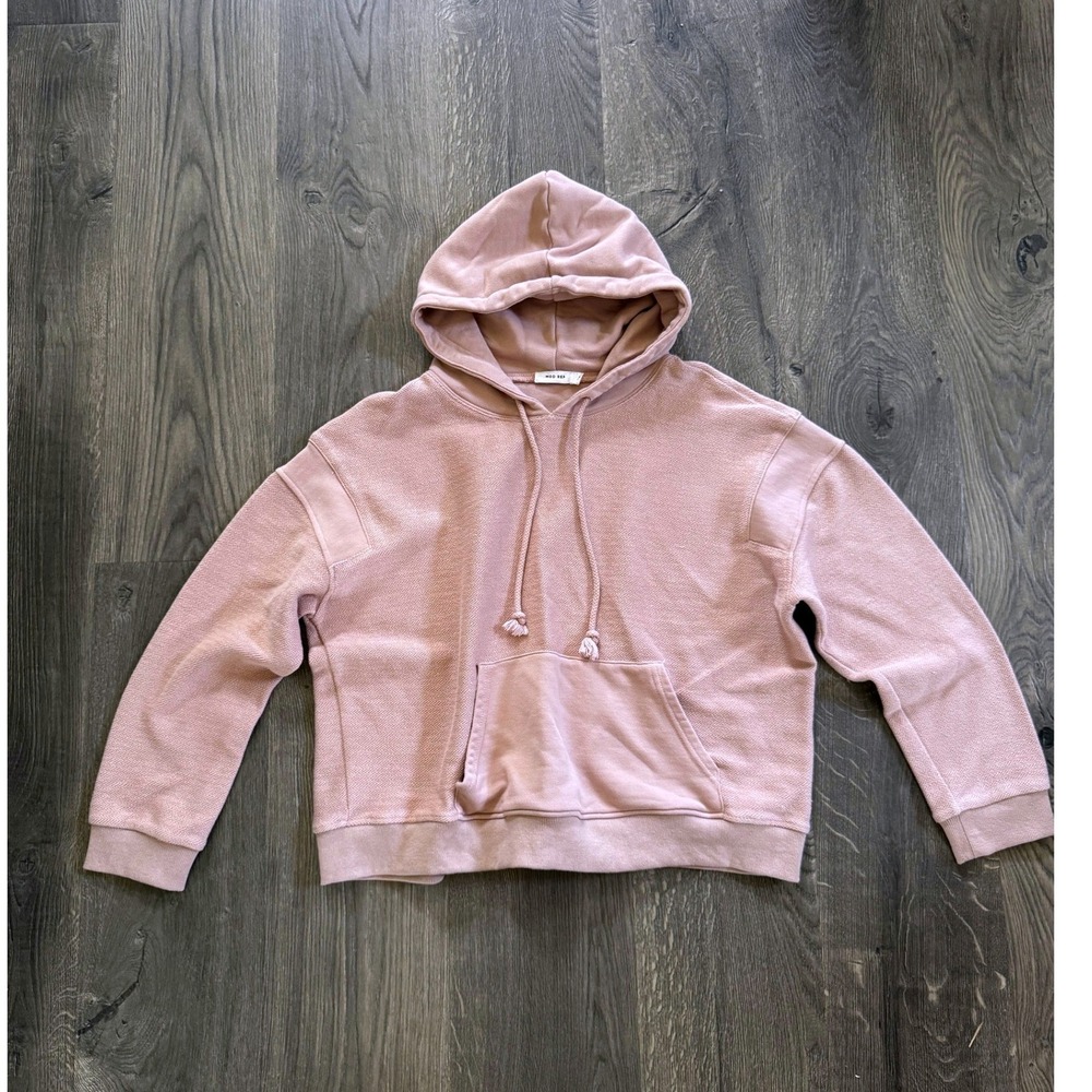 Mod Ref TR3180 Herringbone Hoodie L Mauve Pink Cotton Relaxed LikeNew Excellent